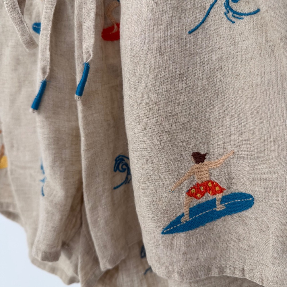 ANTHROPOLOGIE CELANDINE RELAXED LINEN BLEND SHORTS SURFER EMBROIDERY XXS NWT - Picture 2 of 10